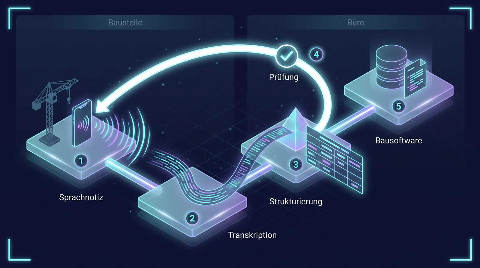 Fünf Schritte von der Sprachnotiz auf der Baustelle bis in die Bausoftware